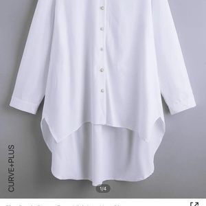 Plus Pearls Button Front High Low Hem Blouse